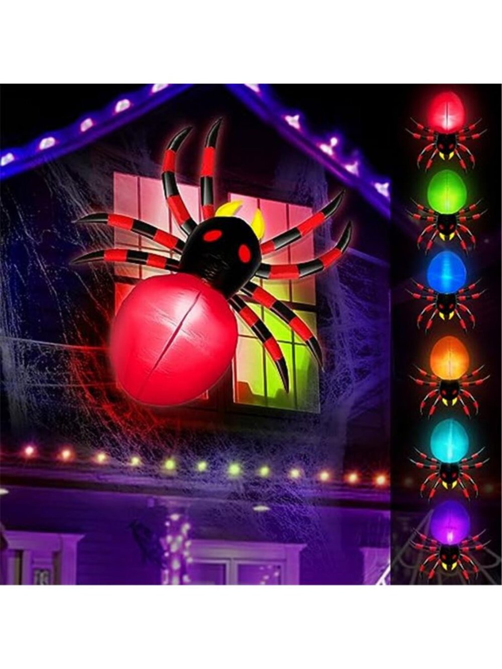 3.5FT Halloween Inflatable Spider Window Decor, 6 Color Changing Lights